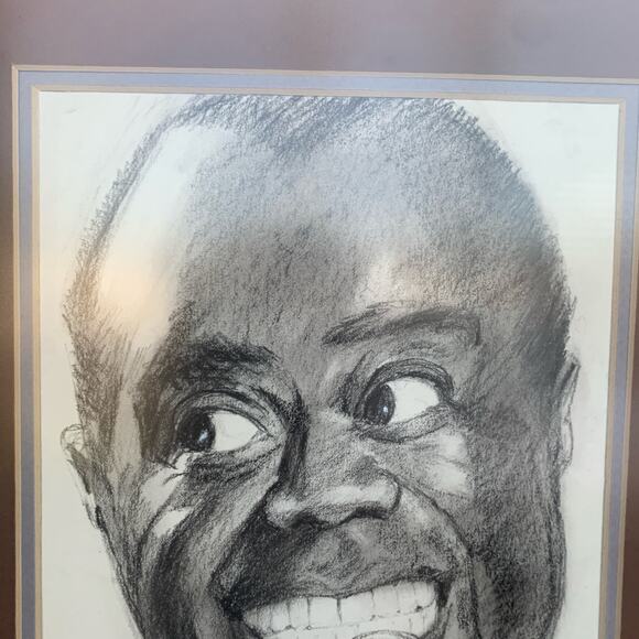 Louis Armstrong Portrait Drawing Wall Art Framed Double Matted - Picture 3 of 10